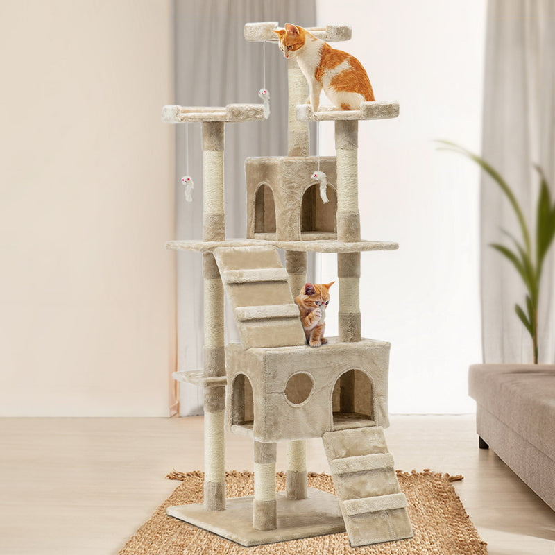 i.Pet Cat Tree 180cm Trees Scratching Post Scratcher Tower Condo House Furniture Wood Beige