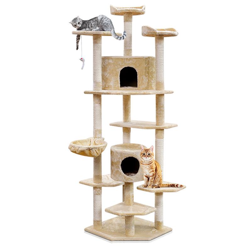 i.Pet Cat Tree 203cm Trees Scratching Post Scratcher Tower Condo House Furniture Wood Beige