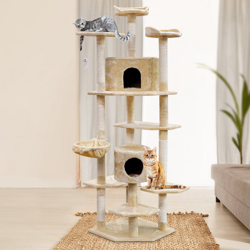 i.Pet Cat Tree 203cm Trees Scratching Post Scratcher Tower Condo House Furniture Wood Beige