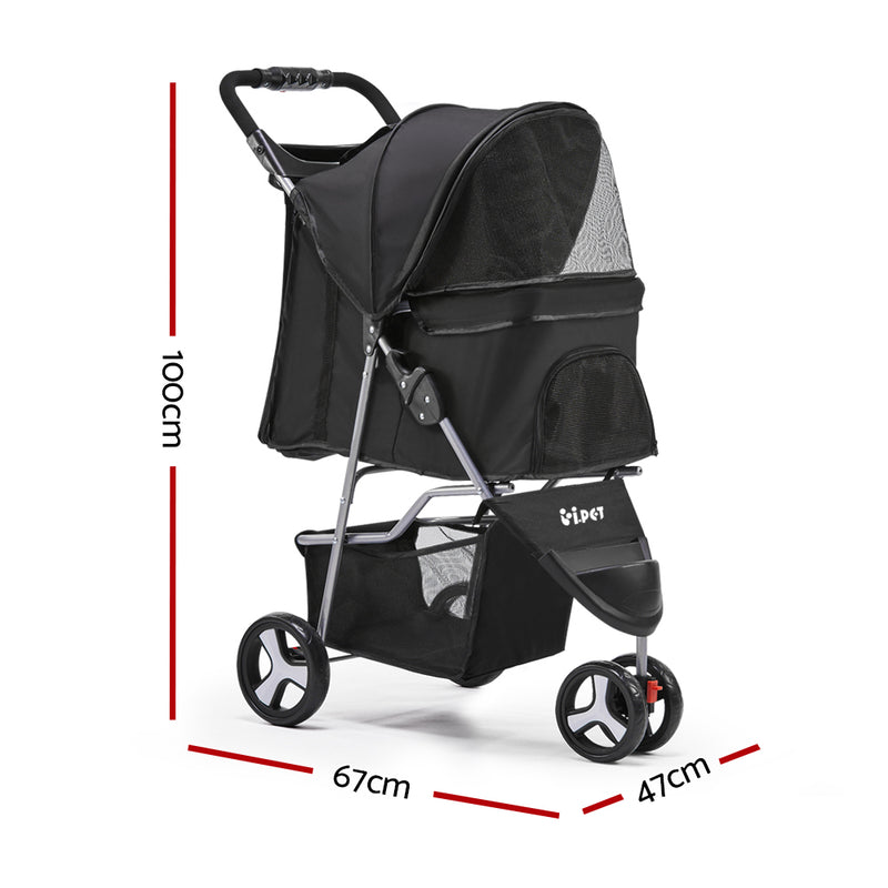 i.Pet 3 Wheel Pet Stroller - Black