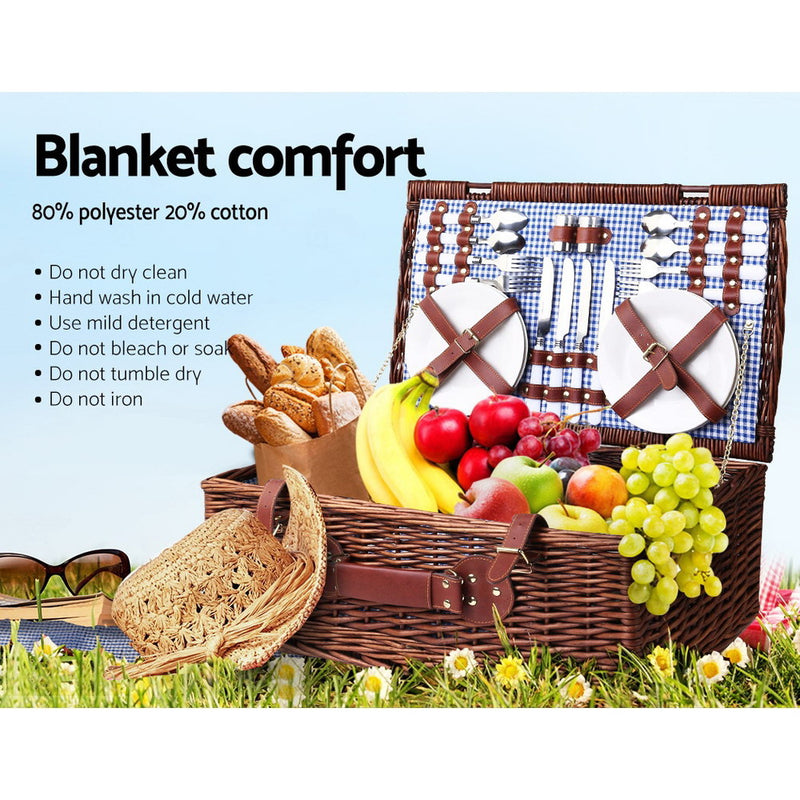 Alfresco 4 Person Picnic Basket Baskets Handle Outdoor Insulated Blanket