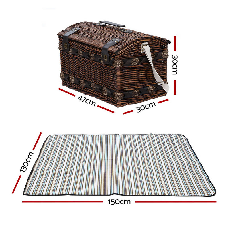 Alfresco 4 Person Wicker Picnic Basket Baskets Outdoor Insulated Gift Blanket