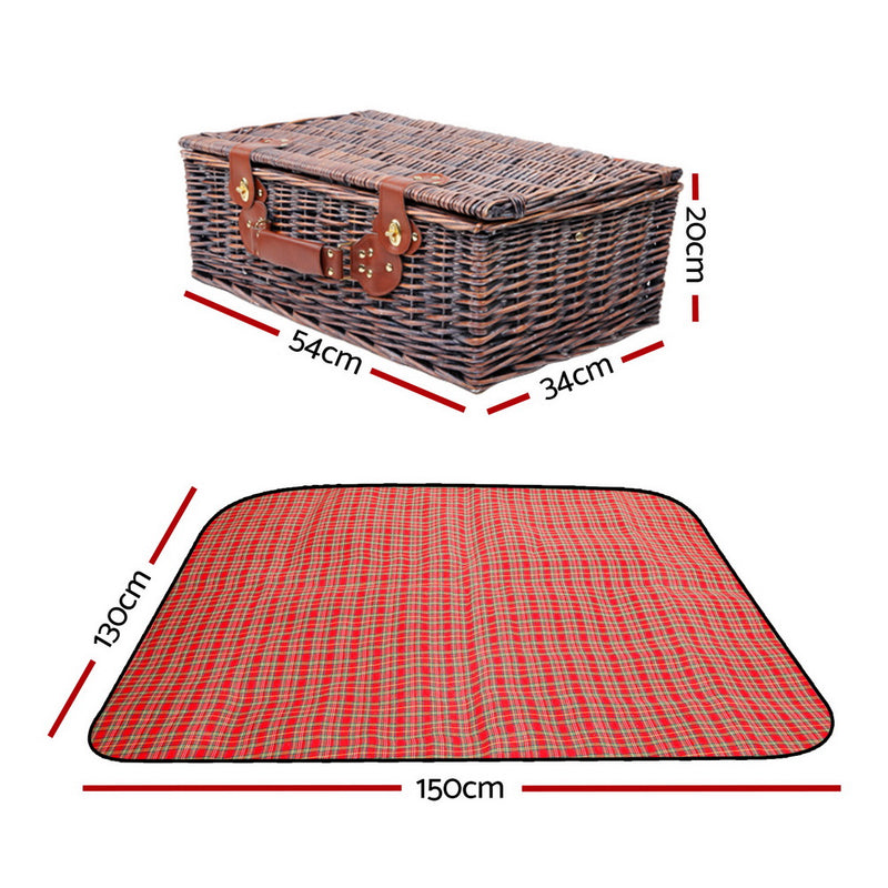 Alfresco 4 Person Picnic Basket Baskets Red Handle Outdoor Corporate Blanket Park