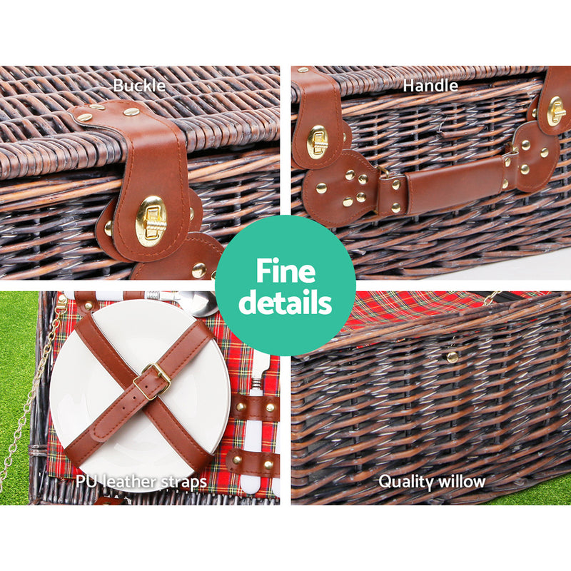 Alfresco 4 Person Picnic Basket Baskets Red Handle Outdoor Corporate Blanket Park