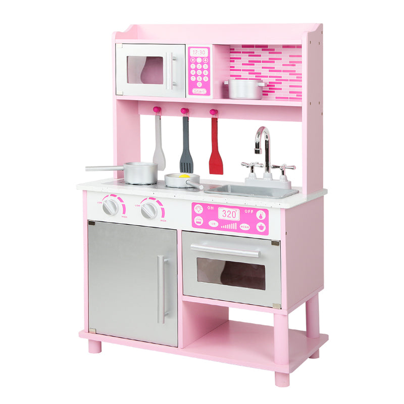 Keezi Kids Wooden Kitchen Play Set - Pink & Silver