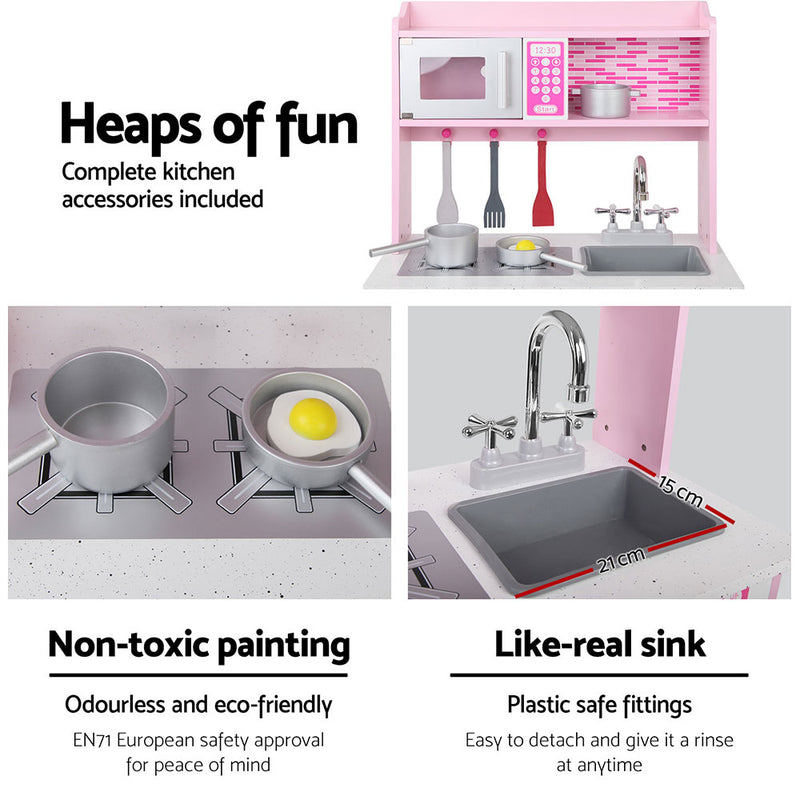 Keezi Kids Wooden Kitchen Play Set - Pink & Silver