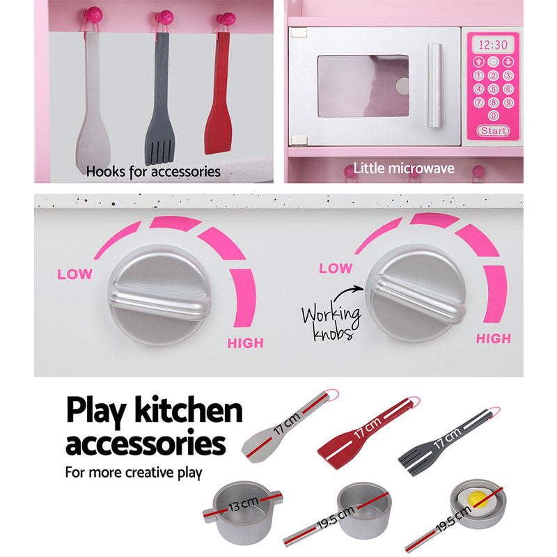 Keezi Kids Wooden Kitchen Play Set - Pink & Silver