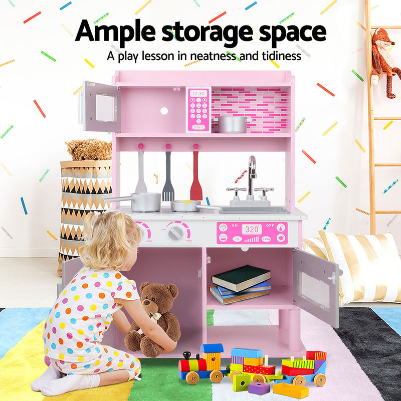 Keezi Kids Wooden Kitchen Play Set - Pink & Silver