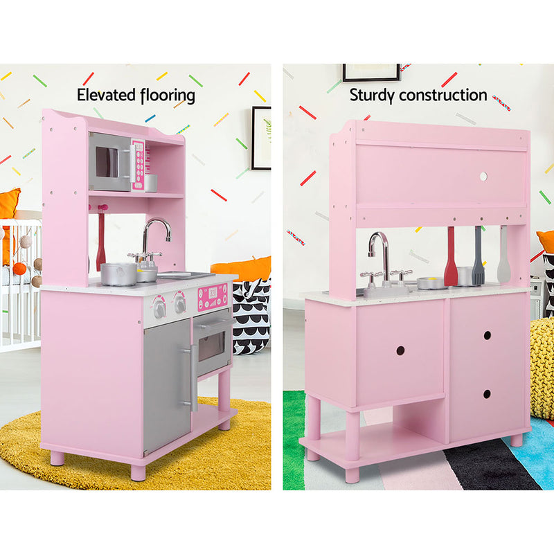 Keezi Kids Wooden Kitchen Play Set - Pink & Silver