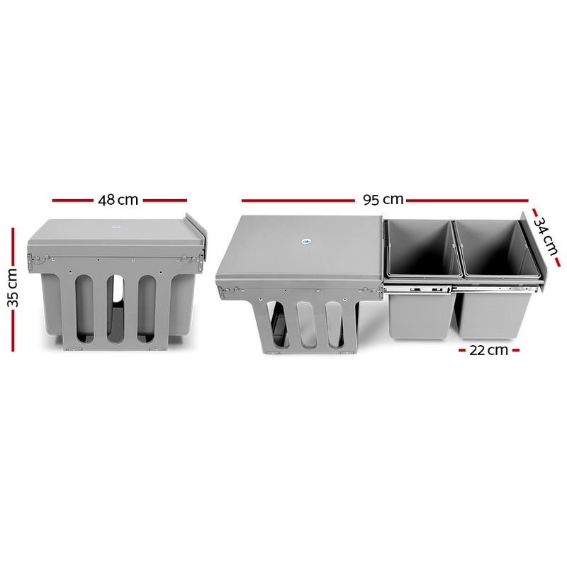 2x15L Pull Out Bin - Grey