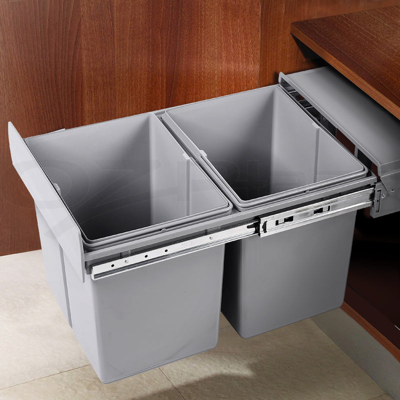 2x15L Pull Out Bin - Grey