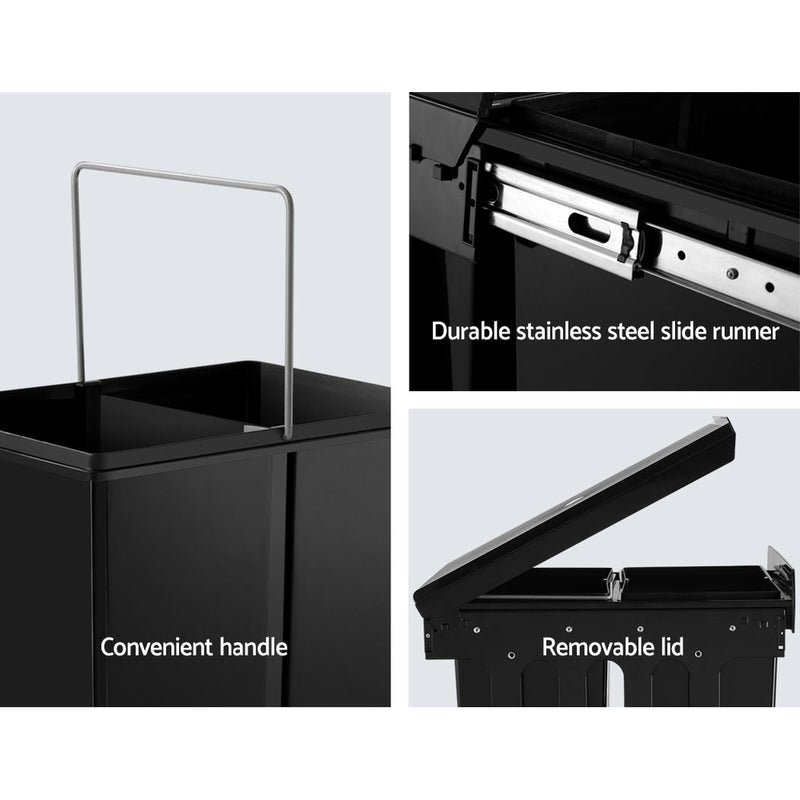 2x15L Pull Out Bin - Black