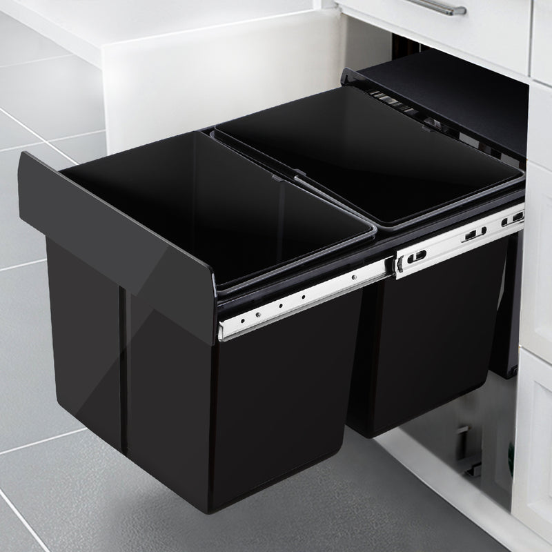 2x15L Pull Out Bin - Black