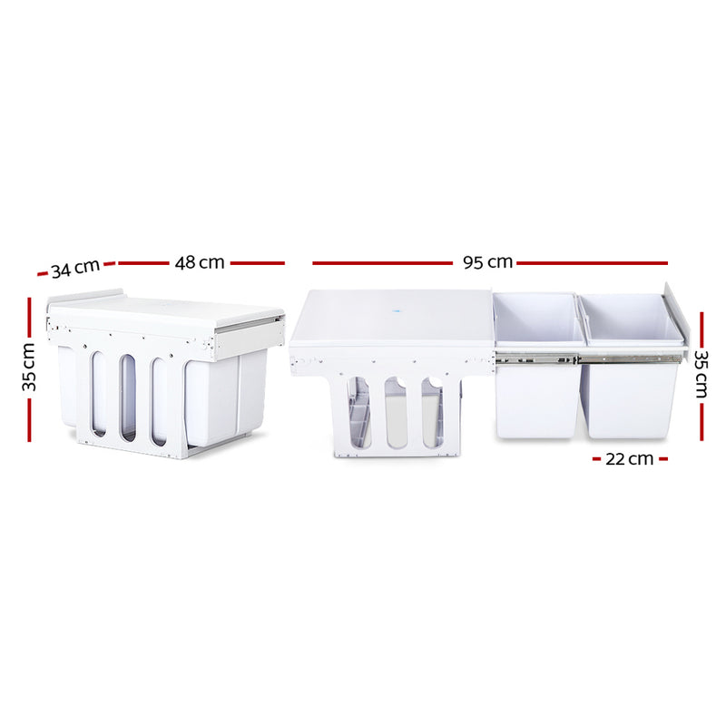 2x15L Pull Out Bin - White