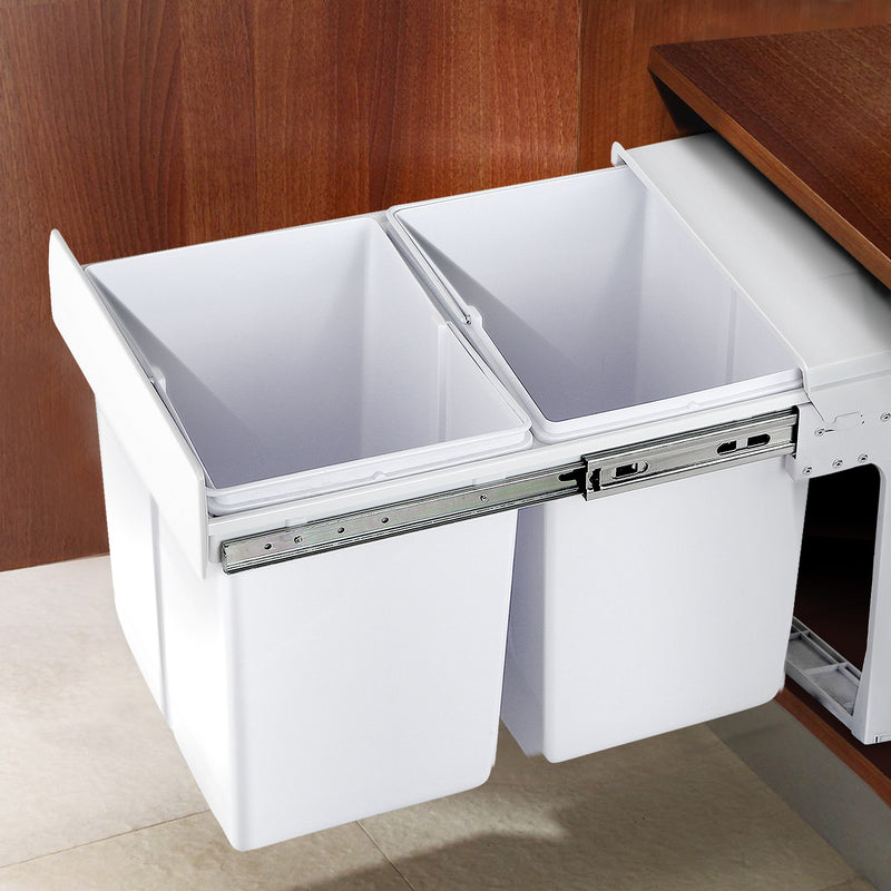 2x15L Pull Out Bin - White