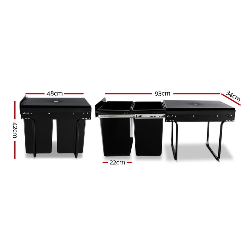 2x20L Pull Out Bin - Black