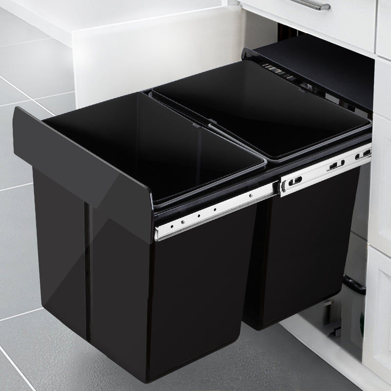 2x20L Pull Out Bin - Black