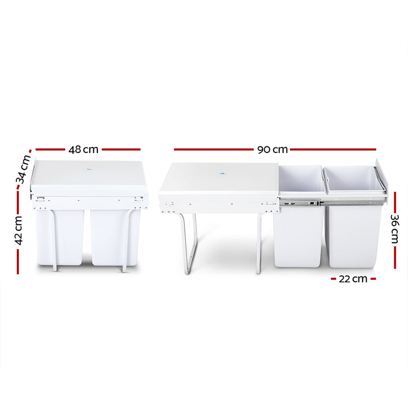 2x20L Pull Out Bin - White