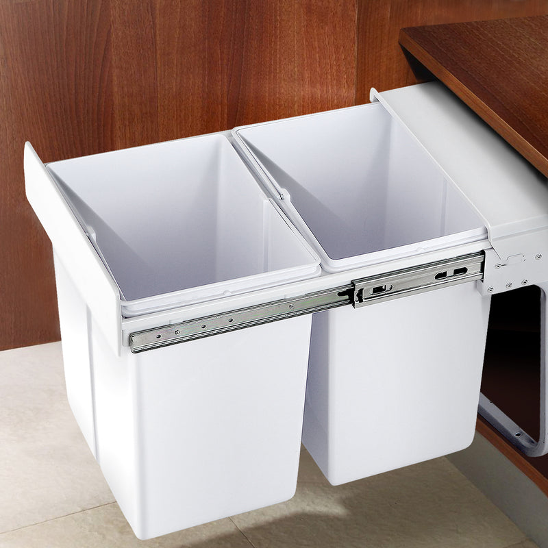 2x20L Pull Out Bin - White