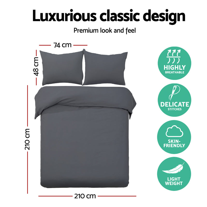 Giselle Bedding Queen Size Classic Quilt Cover Set - Charcoal