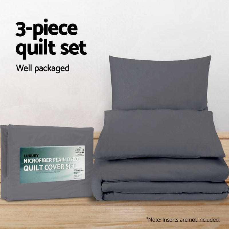 Giselle Bedding Queen Size Classic Quilt Cover Set - Charcoal