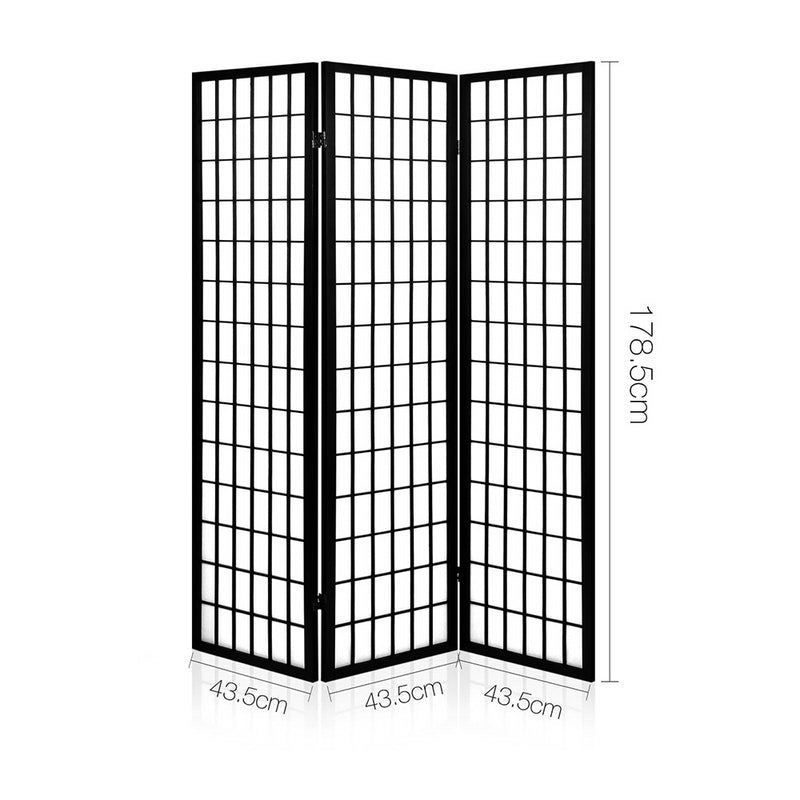 3 Panel Wooden Room Divider - Black