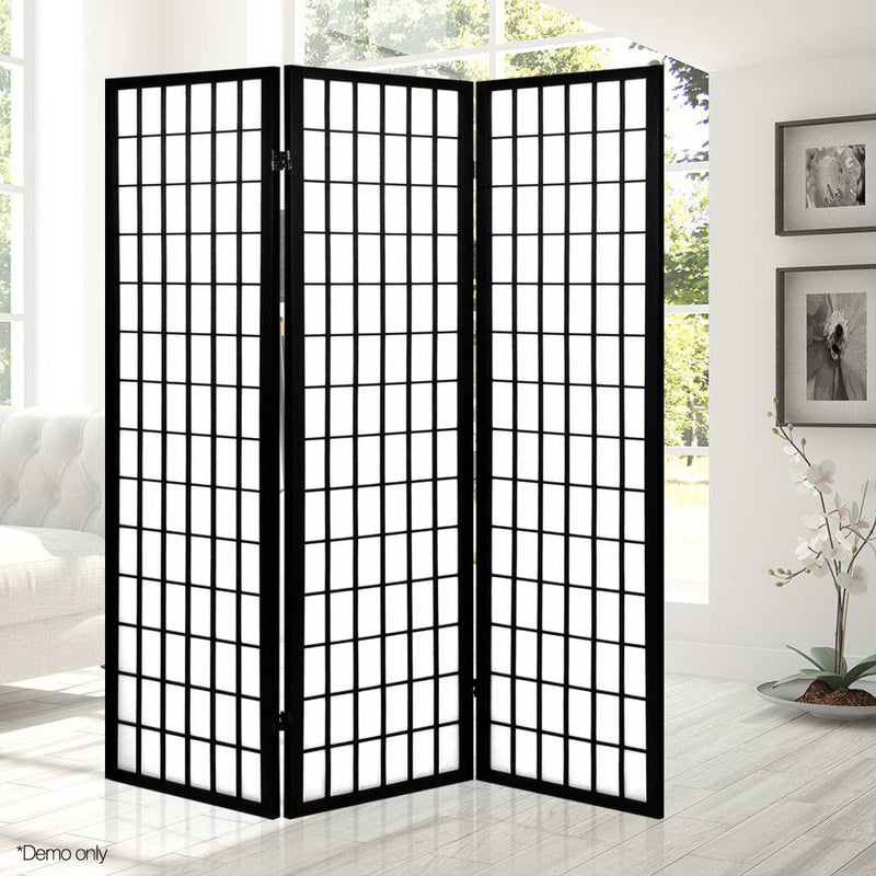 3 Panel Wooden Room Divider - Black