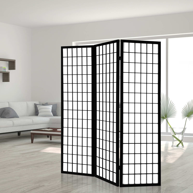 3 Panel Wooden Room Divider - Black