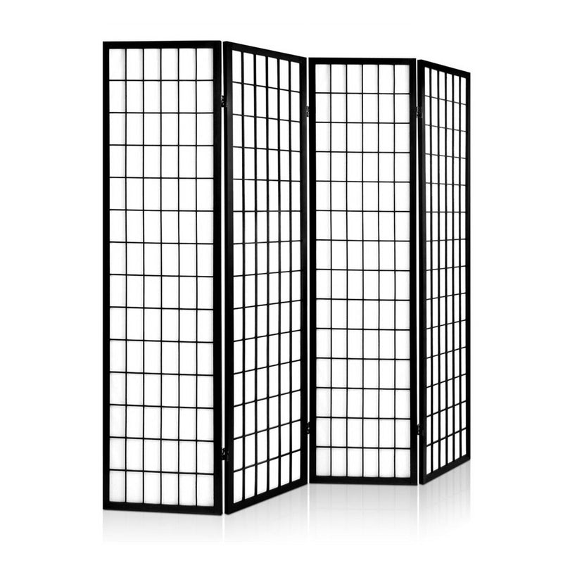 4 Panel Wooden Room Divider - Black