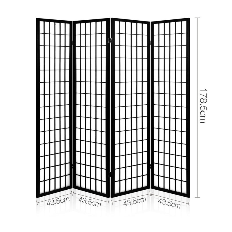 4 Panel Wooden Room Divider - Black