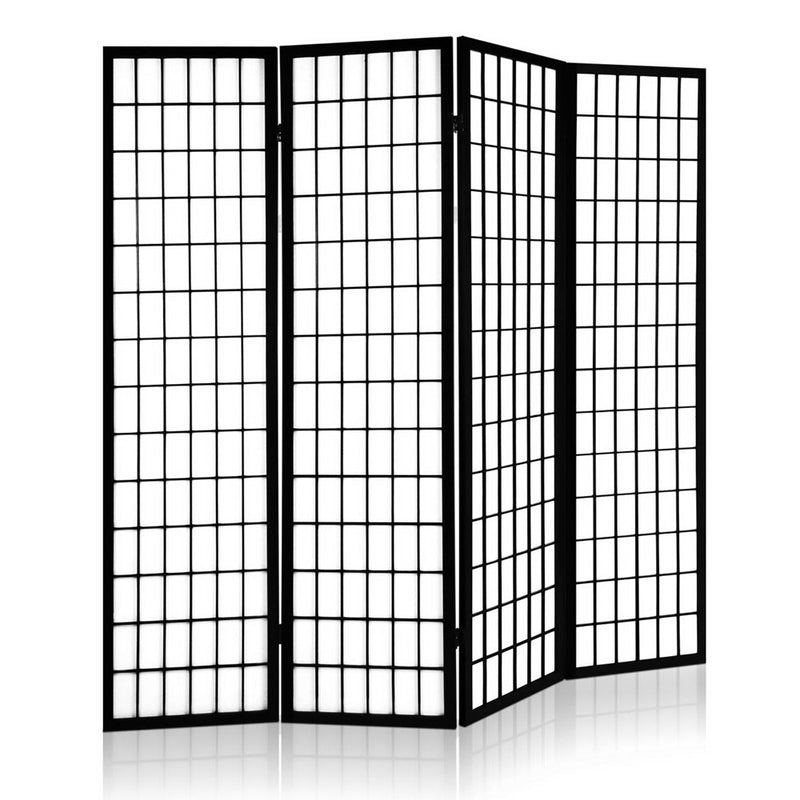 4 Panel Wooden Room Divider - Black