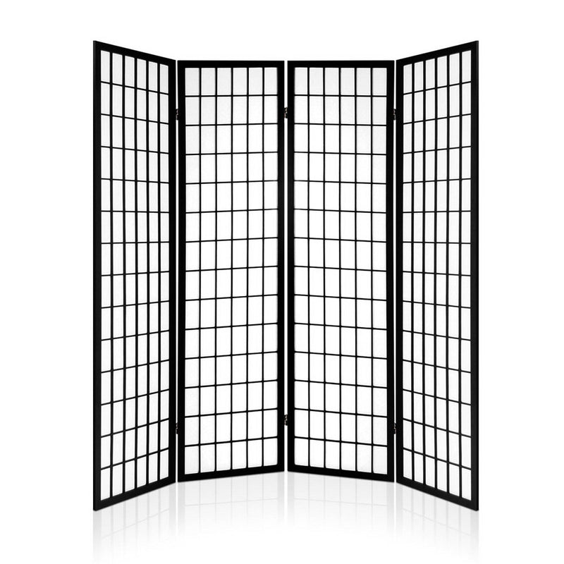 4 Panel Wooden Room Divider - Black