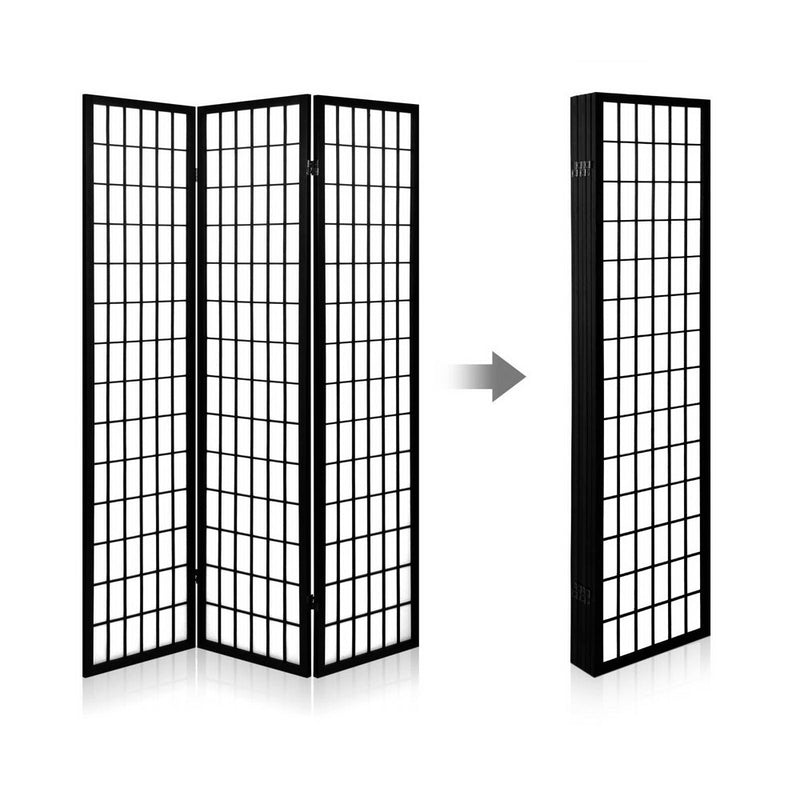 4 Panel Wooden Room Divider - Black