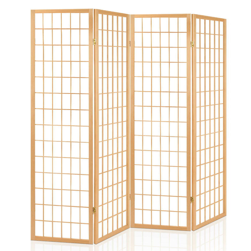 4 Panel Wooden Room Divider - Natural