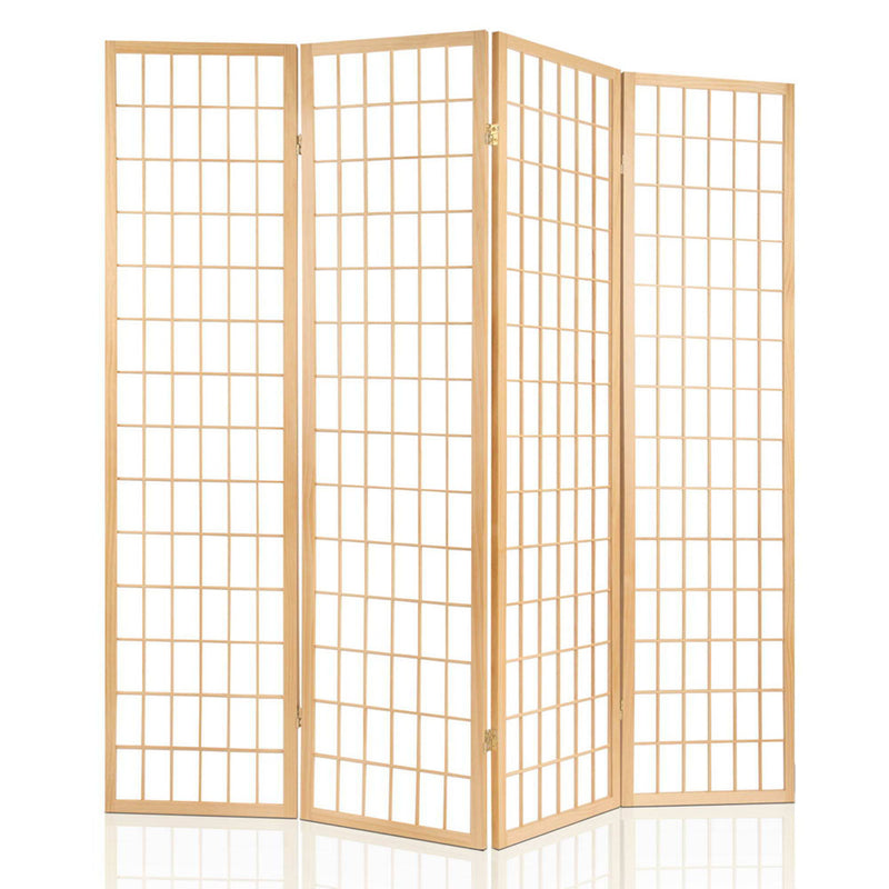 4 Panel Wooden Room Divider - Natural