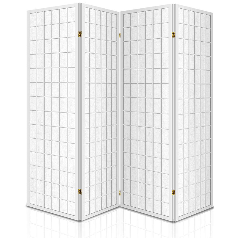 4 Panel Wooden Room Divider - White