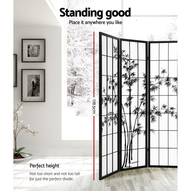 4 Panel Room Divider Screen Privacy Dividers Pine Wood Stand Shoji Bamboo Black White