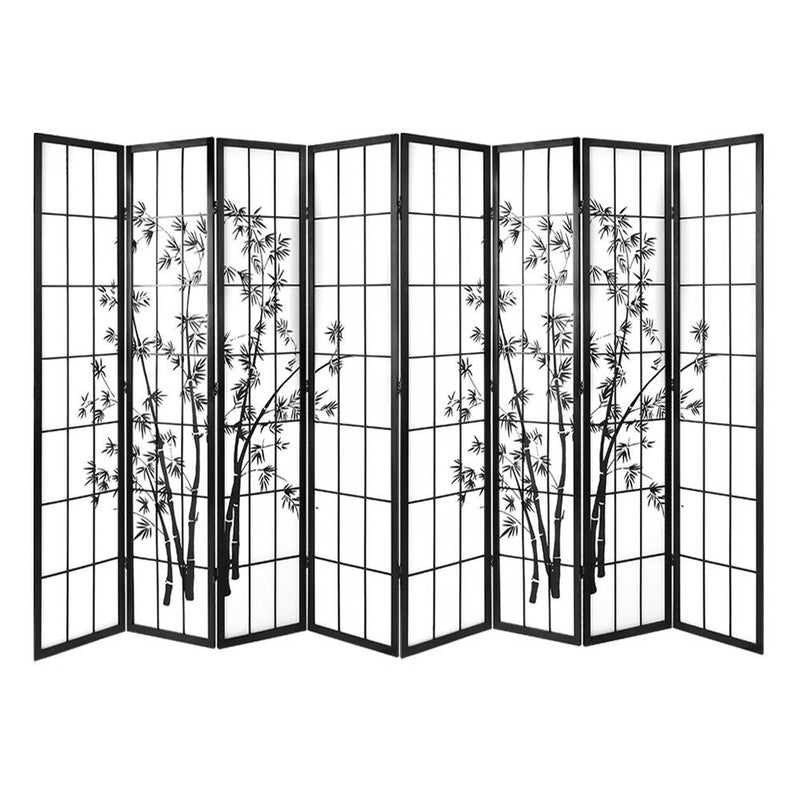 8 Panel Room Divider Screen Privacy Dividers Pine Wood Stand Shoji Bamboo Black White