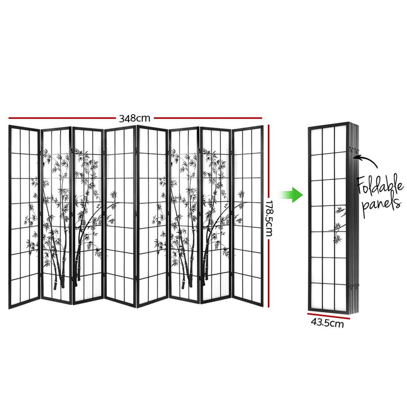 8 Panel Room Divider Screen Privacy Dividers Pine Wood Stand Shoji Bamboo Black White