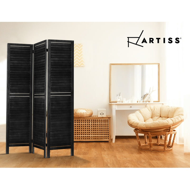 3 Panel Room Divider Screen Privacy Wood Dividers Timber Stand Black