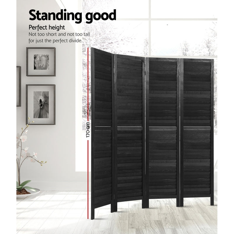 4 Panel Room Divider Screen Privacy Wood Dividers Timber Stand Black