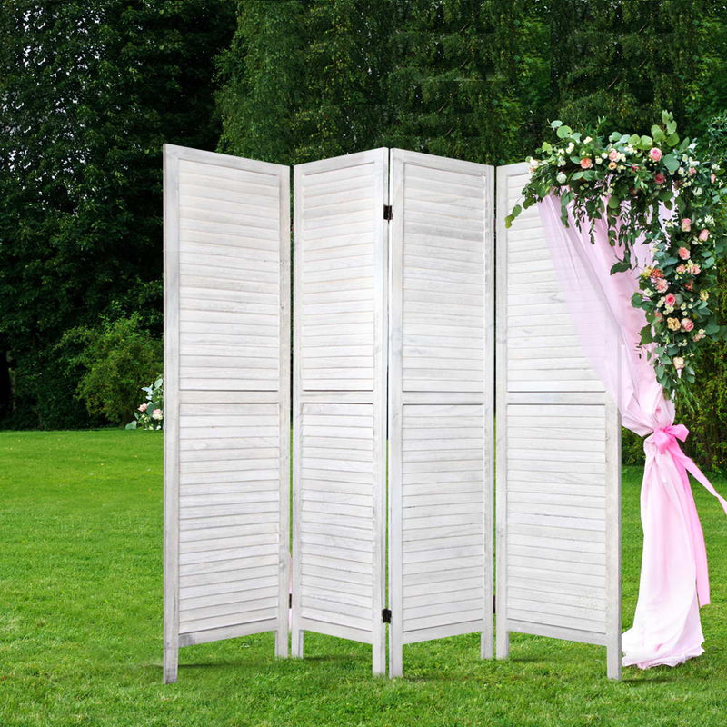 4 Panel Foldable Wooden Room Divider - White