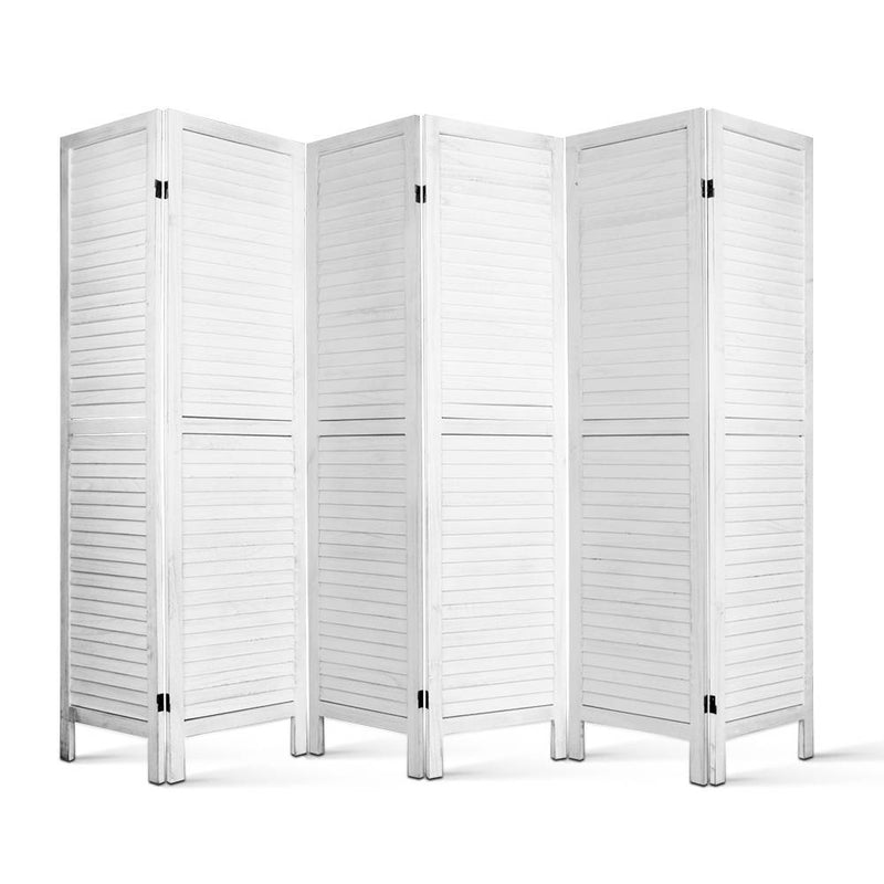 6 Panel Room Divider Privacy Screen Foldable Wood Stand White