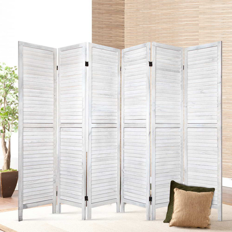 6 Panel Room Divider Privacy Screen Foldable Wood Stand White