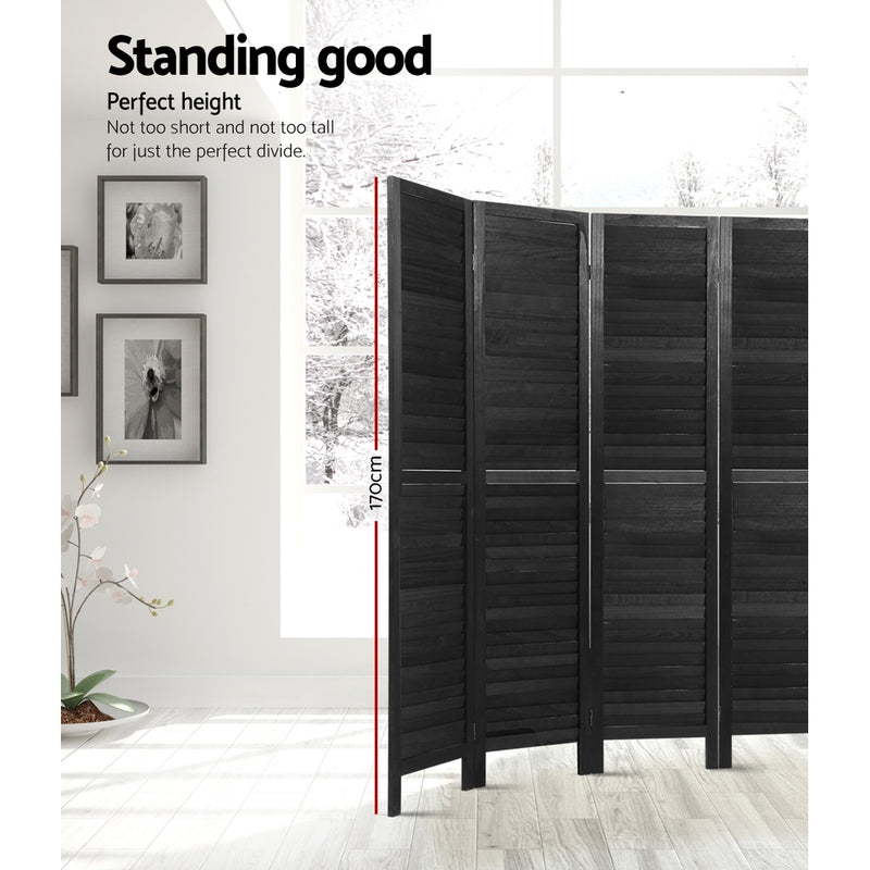 8 Panel Room Divider Screen Privacy Wood Dividers Timber Stand Black