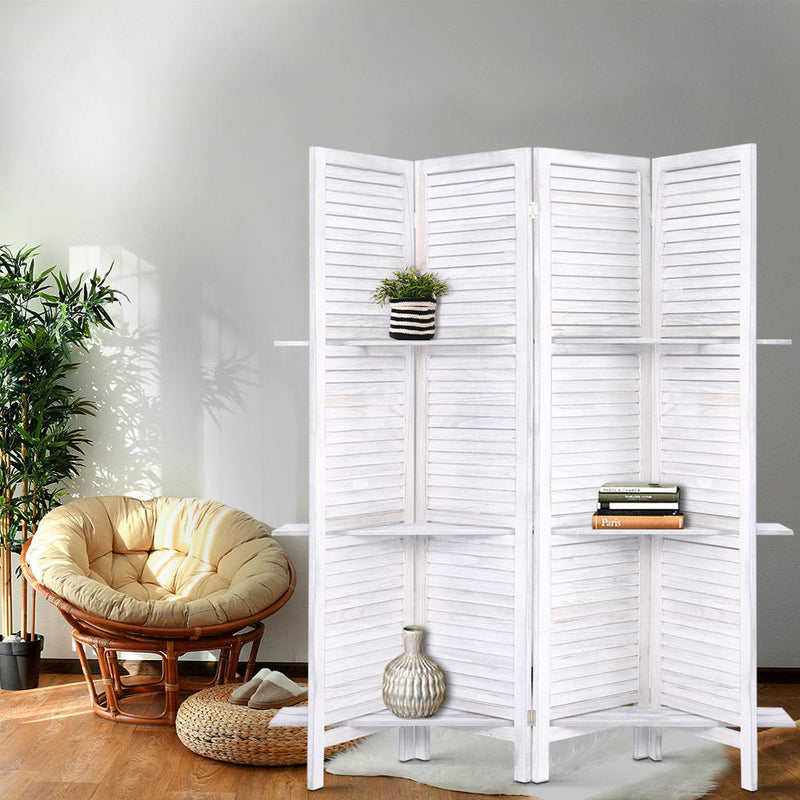 Room Divider Privacy Screen Foldable Partition Stand 4 Panel White