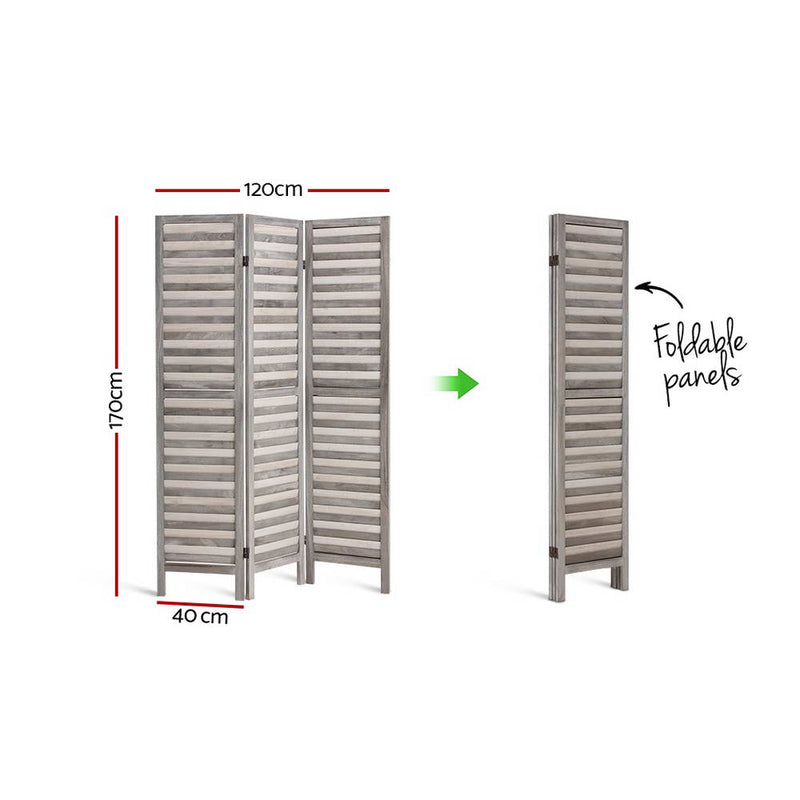 Room Divider Privacy Screen Foldable Partition Stand 3 Panel Grey