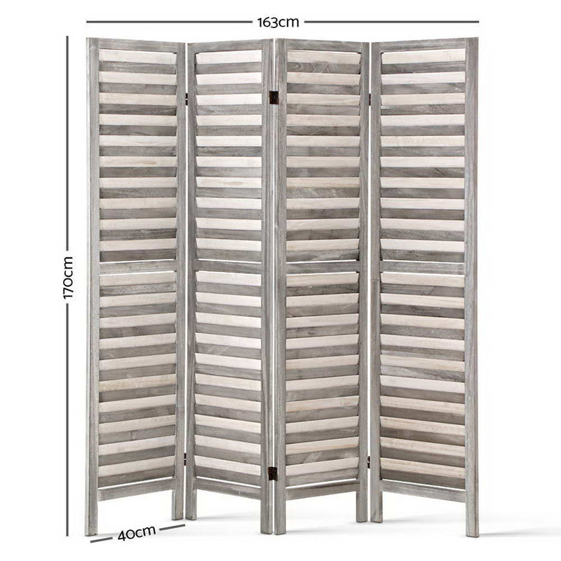 4 Panel Foldable Wooden Room Divider - Grey