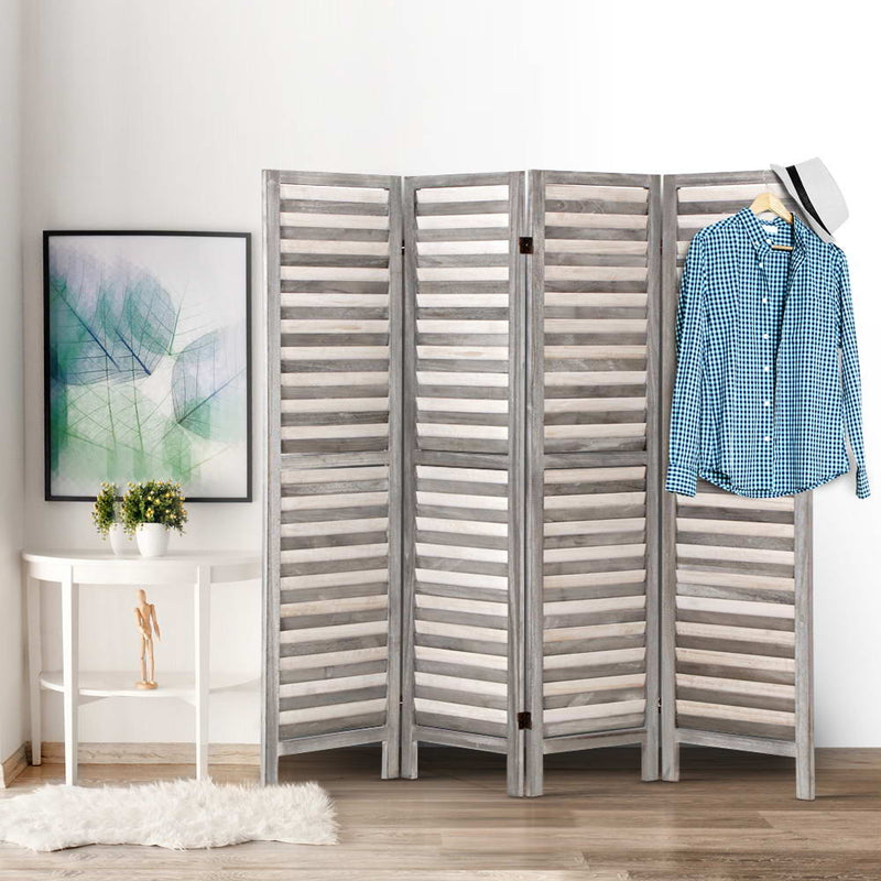 4 Panel Foldable Wooden Room Divider - Grey