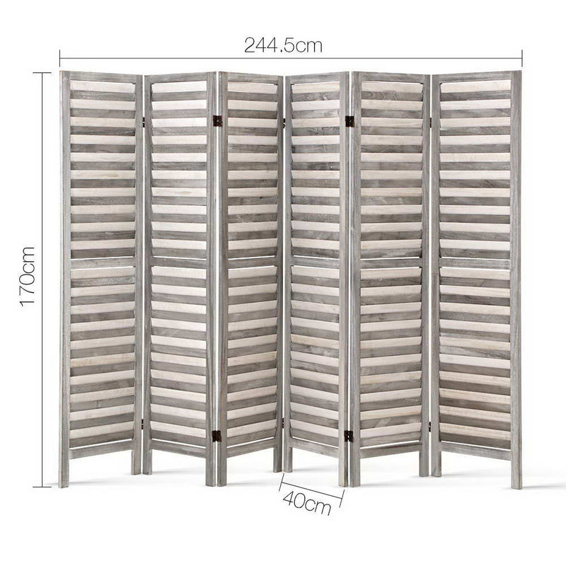 6 Panel Room Divider Privacy Screen Foldable Wood Stand Grey